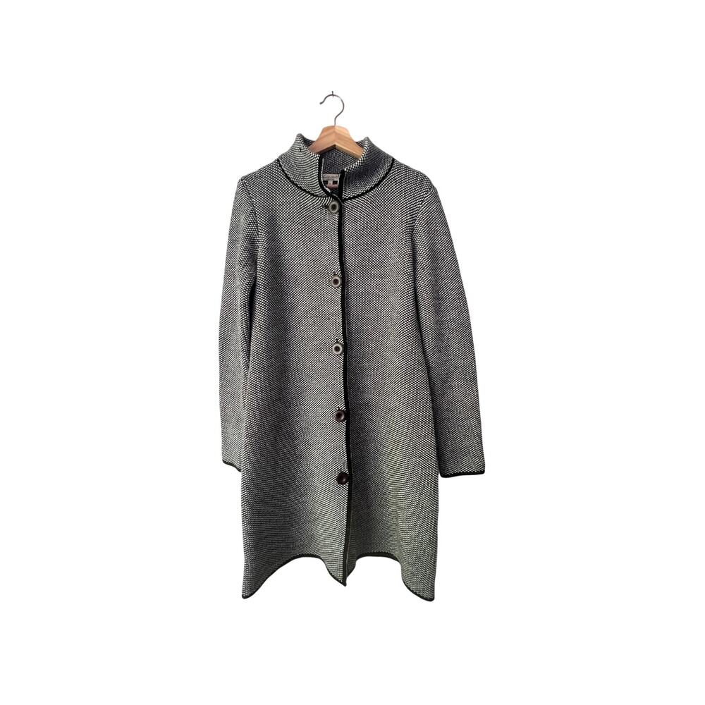 Cocogio Black and White Chevron 30% Wool sweater coat from Italy Size Medium